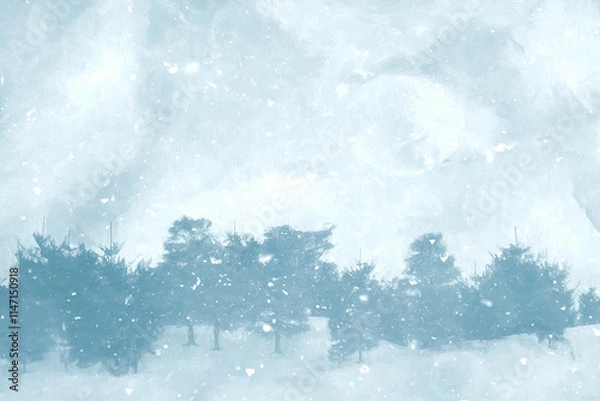 Obraz Watercolour Forest Winter Landscape Scenery