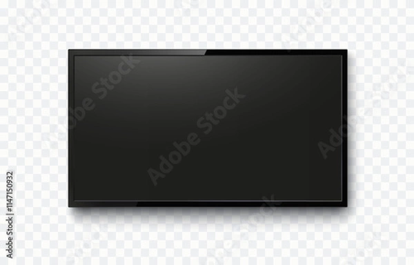 Obraz Screen or photo frame isolated on transparent background. Black flat led computer monitor, tablet display. Vector blank lcd, plasma TV mockup