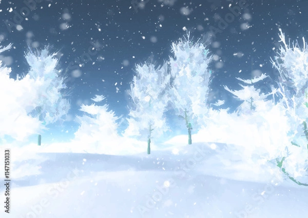 Obraz Watercolour Forest Winter Landscape Scenery