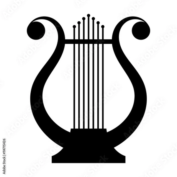 Obraz Czarny obraz starożytnego instrumentu muzycznego liry na białym bac