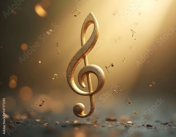 Fototapeta A golden treble clef floating amidst glowing notes, representing the beauty of music and harmony.