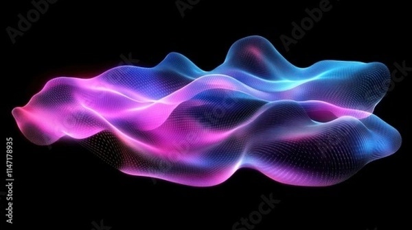 Fototapeta Abstract glowing pink and blue wave pattern on a black background.