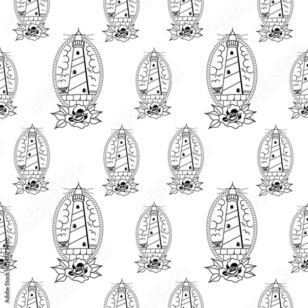 Fototapeta old school lighthouse illustration pattern, just the outline