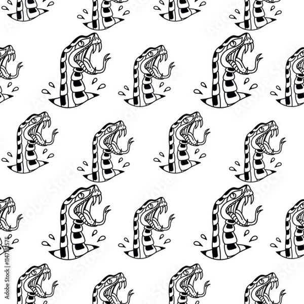 Fototapeta illustration pattern snake coming out of the skin old school, outline only