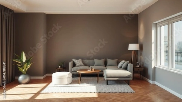 Fototapeta Mockup of poster hanging on clips against white wall at home, mock-up, frame