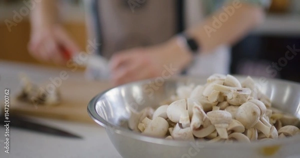 Obraz Chef Preparing a Dish with Mushrooms