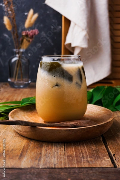 Obraz a glass of grass jelly ice, a popular drink during Ramadan