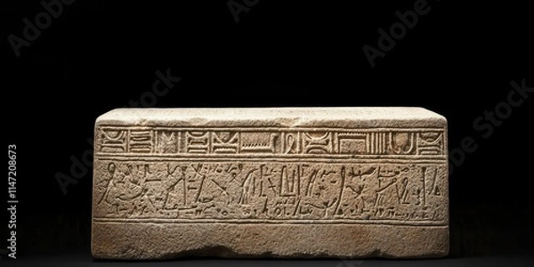 Fototapeta Stone block depicting man and woman in relief, symbolizing love and unity in ancient art.