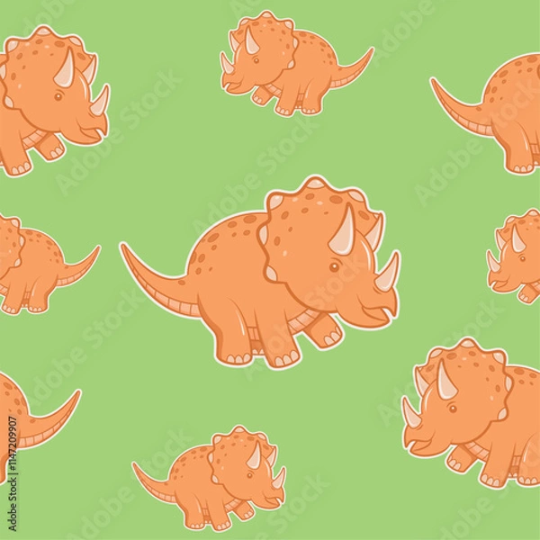 Fototapeta orange cartoon triceratops pattern
