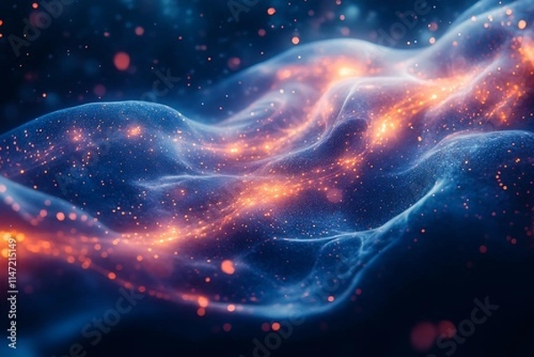 Fototapeta Abstract cosmic wave background with glowing particles and vibrant colors