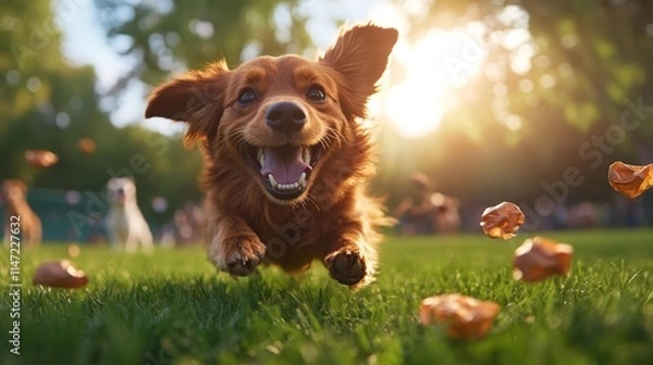 Fototapeta Happy Dog Running at the Park. Generative AI