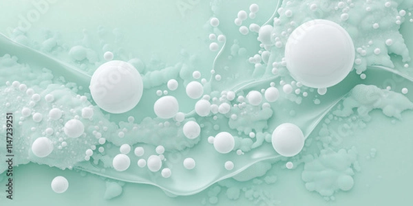 Obraz Mint green abstract background with bubbles and waves, 3D render