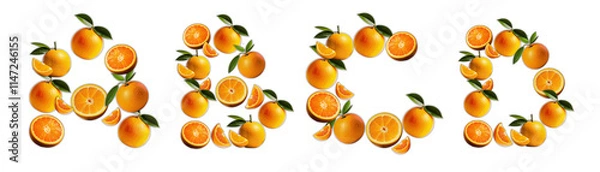 Fototapeta Letters A, B, C, D made from oranges