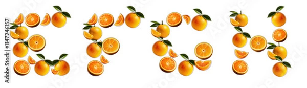 Fototapeta Letters E, F, G, H made from oranges