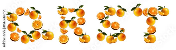 Fototapeta Letters Q, R, S, T made from oranges