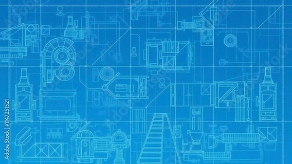 Fototapeta Blue print photo effect with a blueprint overlay, giving the image a technical and architectural feel, technology, planning, digital art