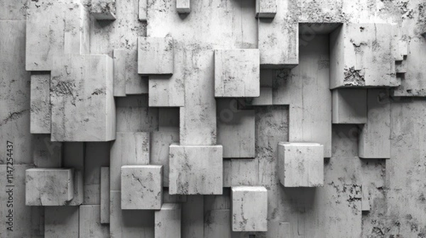 Fototapeta Abstract textured wall of gray cubes.