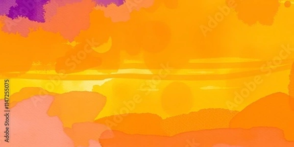 Fototapeta Abstract watercolor background depicting a vibrant sunset sky in shades of orange and purple, artistic, purple