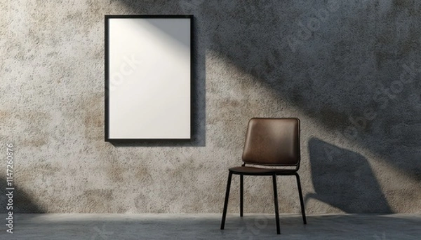 Obraz Simple white poster on a black-framed chair against a plain, minimal background.