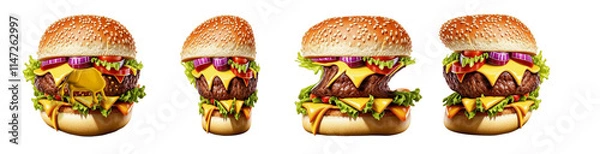 Fototapeta The numbers 0, 1, 2, 3 are made of hamburger