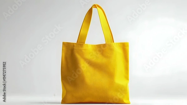 Obraz A bright yellow tote bag displayed against a neutral background, showcasing its simplicity and utility.