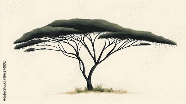 Obraz A stylized illustration of a solitary tree with a broad canopy against a light background.