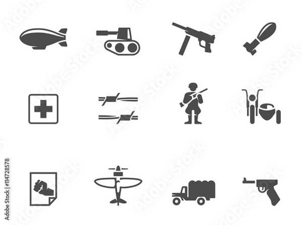 Fototapeta World War icons in single color.