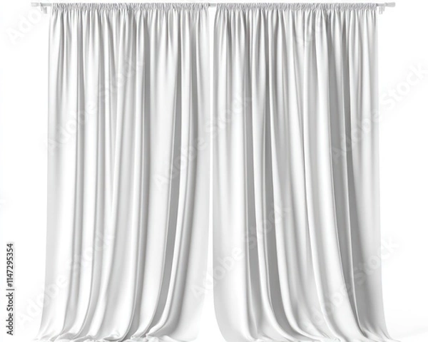 Fototapeta White curtain against a clean white background, with a clipping path for easy integration into designs.