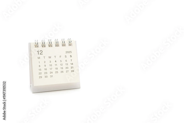 Fototapeta Simple desk calendar for DECEMBER 2025 isolated on white background. Calendar concept with copy space. 2025 DEC calendar.