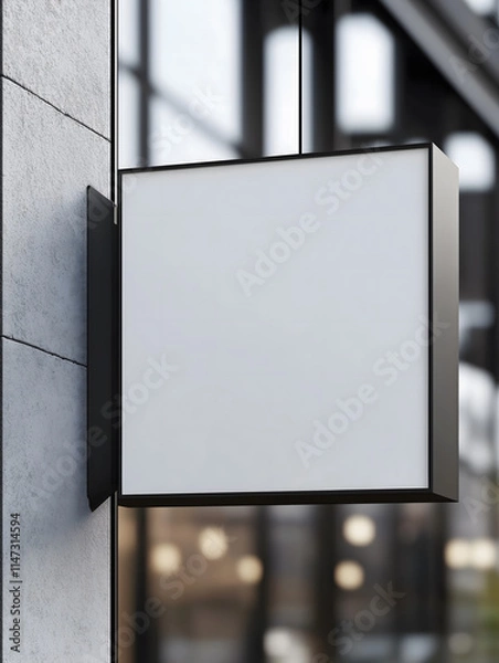 Obraz 19お店の看板のデザインモックアップ。壁に取り付けられた看板 Gererated AI