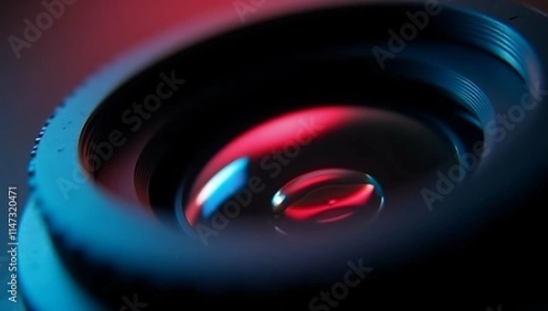 Obraz Close up Camera lens reflections, objective, concept of photographer camera.
