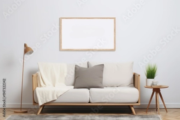 Fototapeta Modern living room with a stylish sofa and contemporary decor