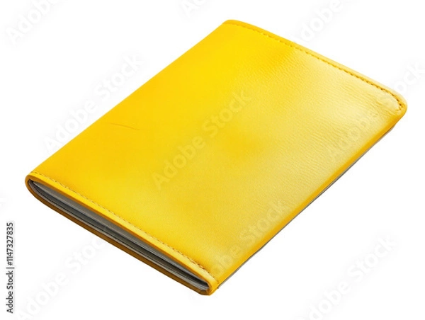Fototapeta Yellow Passport Cover Laying Flat on a White Surface with a Smooth Texture and Minimalist Design