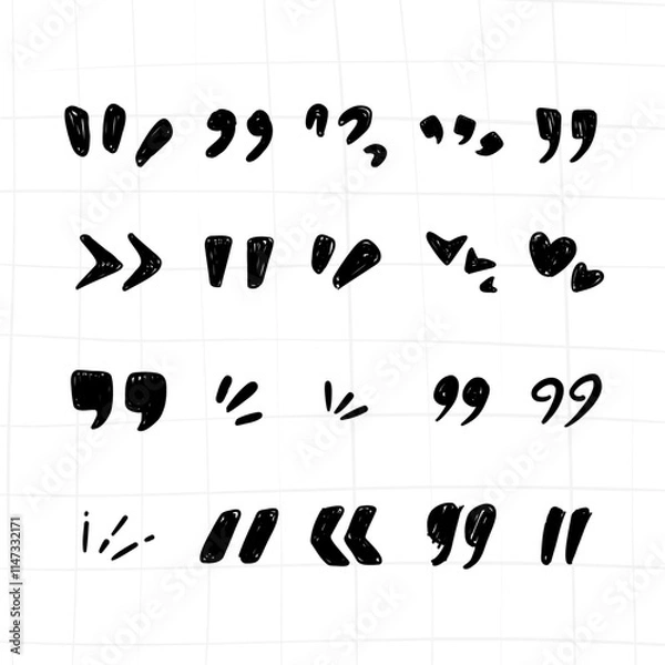 Fototapeta hand drawn collection of doodle quotation mark for quote text in fun and quirky style