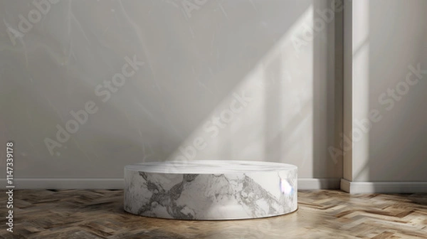 Obraz Round Marble Display Podium in Beige Elegant Interior

