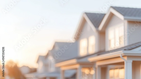 Fototapeta Soft focus sunset view of a row of suburban houses.