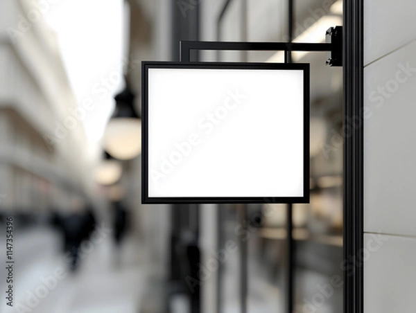 Obraz 13お店の看板のデザインモックアップ。壁に取り付けられた看板 Gererated AI