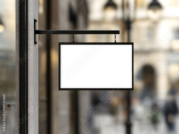 Obraz 9お店の看板のデザインモックアップ。壁に取り付けられた看板 Gererated AI