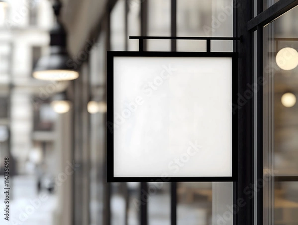 Obraz 7お店の看板のデザインモックアップ。壁に取り付けられた看板 Gererated AI