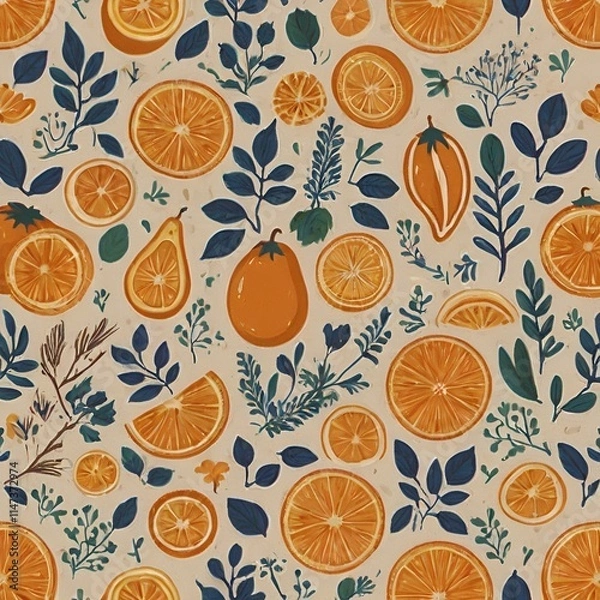 Obraz seamless pattern with oranges and leaves