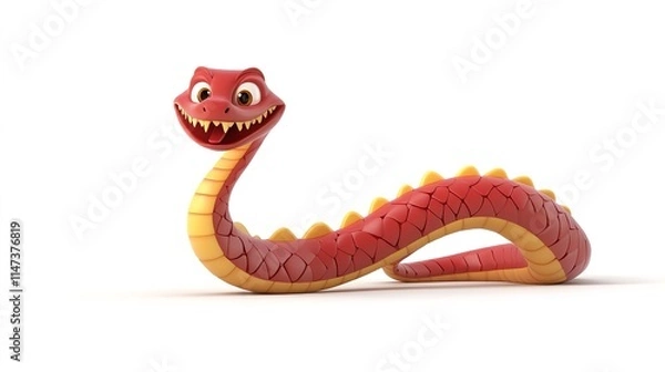 Obraz  Smiling Chinese New Year Snake in 3D Cartoon Style, Isolated on a White Background, Featuring Vibrant Colors and Festive Charm for Lunar New Year Celebrations