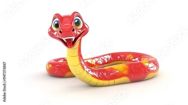 Obraz  Smiling Chinese New Year Snake in 3D Cartoon Style, Isolated on a White Background, Featuring Vibrant Colors and Festive Charm for Lunar New Year Celebrations