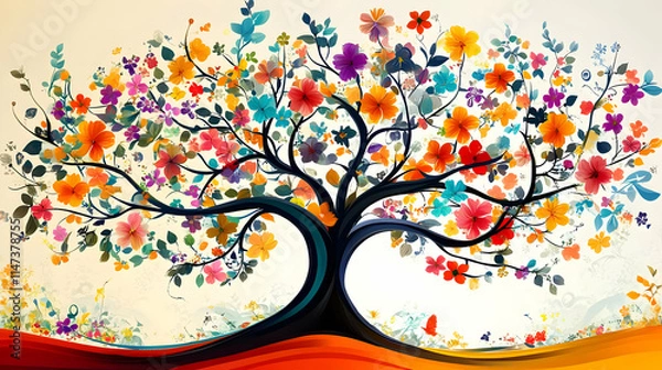 Fototapeta Floral Tree Blooms Vibrantly with Colorful Blossoms and Graceful Branches