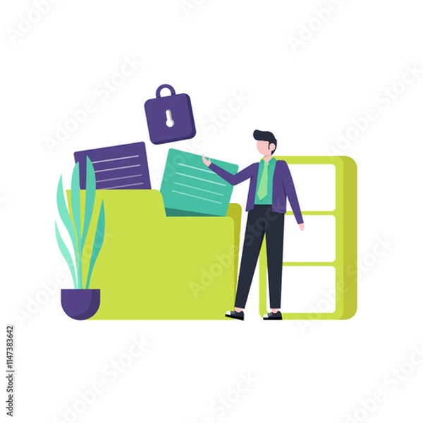 Fototapeta Customer data protection and privacy, vector illustration, landing page, ui, website, mobile app, social media, poster, flyer, article, and banner