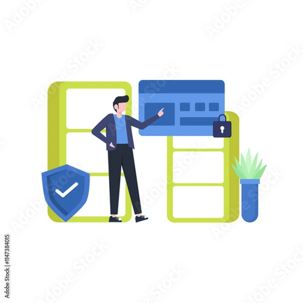 Fototapeta Customer data protection and privacy, vector illustration, landing page, ui, website, mobile app, social media, poster, flyer, article, and banner