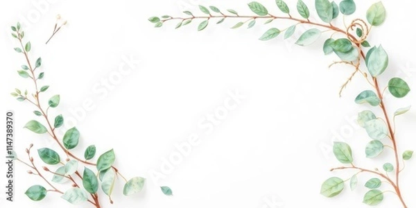 Fototapeta Watercolor greenery leaf and branch wedding invitation card set template design, foliage, watercolor, rustic