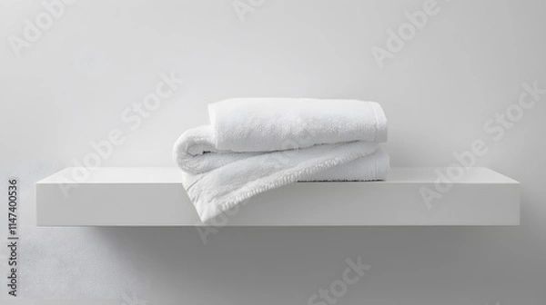 Fototapeta Minimalist bathroom towel display modern home product photography clean environment front view spa concept