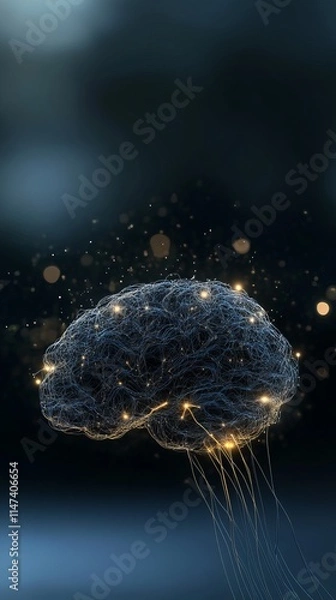 Fototapeta A creative representation of a brain illuminated with glowing connections, symbolizing intelligence and creativity.