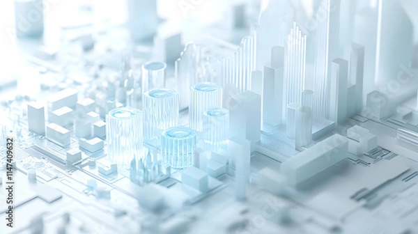 Fototapeta Data Graph Icon, Whitelblue Aesthetic, Detailed Octane Render, Transparent Frosted Glass Texture, Industrial Studio Lighting.