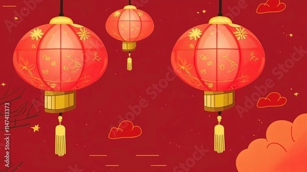 Obraz A whimsical cartoon-style red lantern featuring playful animal motifs, designed for children's decor and storytelling themes, adding a magical touch to any space.